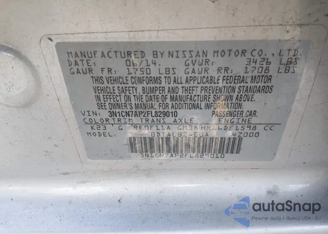 2015 Nissan Versa 1.6 Sv z USA, uszkodzony, nr VIN 3N1CN7AP2FL829010